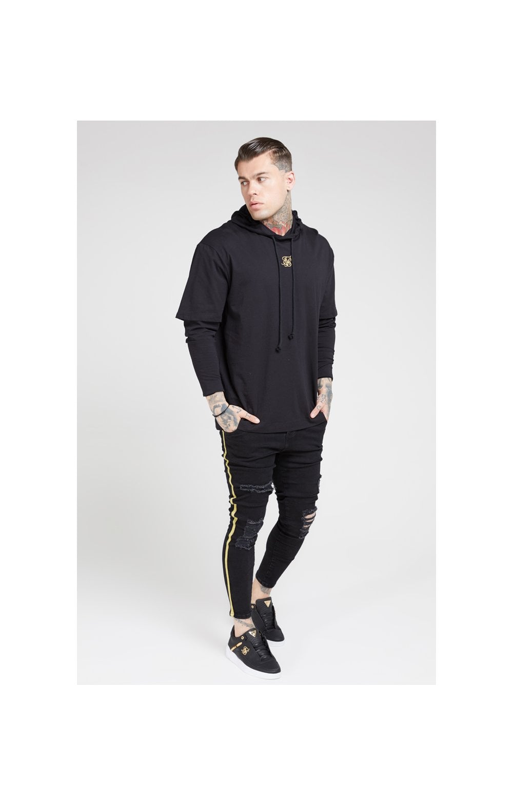 SikSilk L/S Essential Undergarment Cuff Tee - Black & Gold (4)