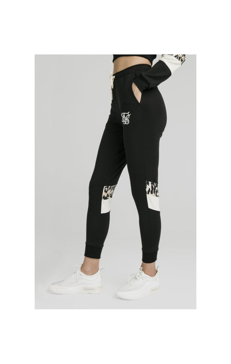 SikSilk Leopard Panel Track Pants – Black
