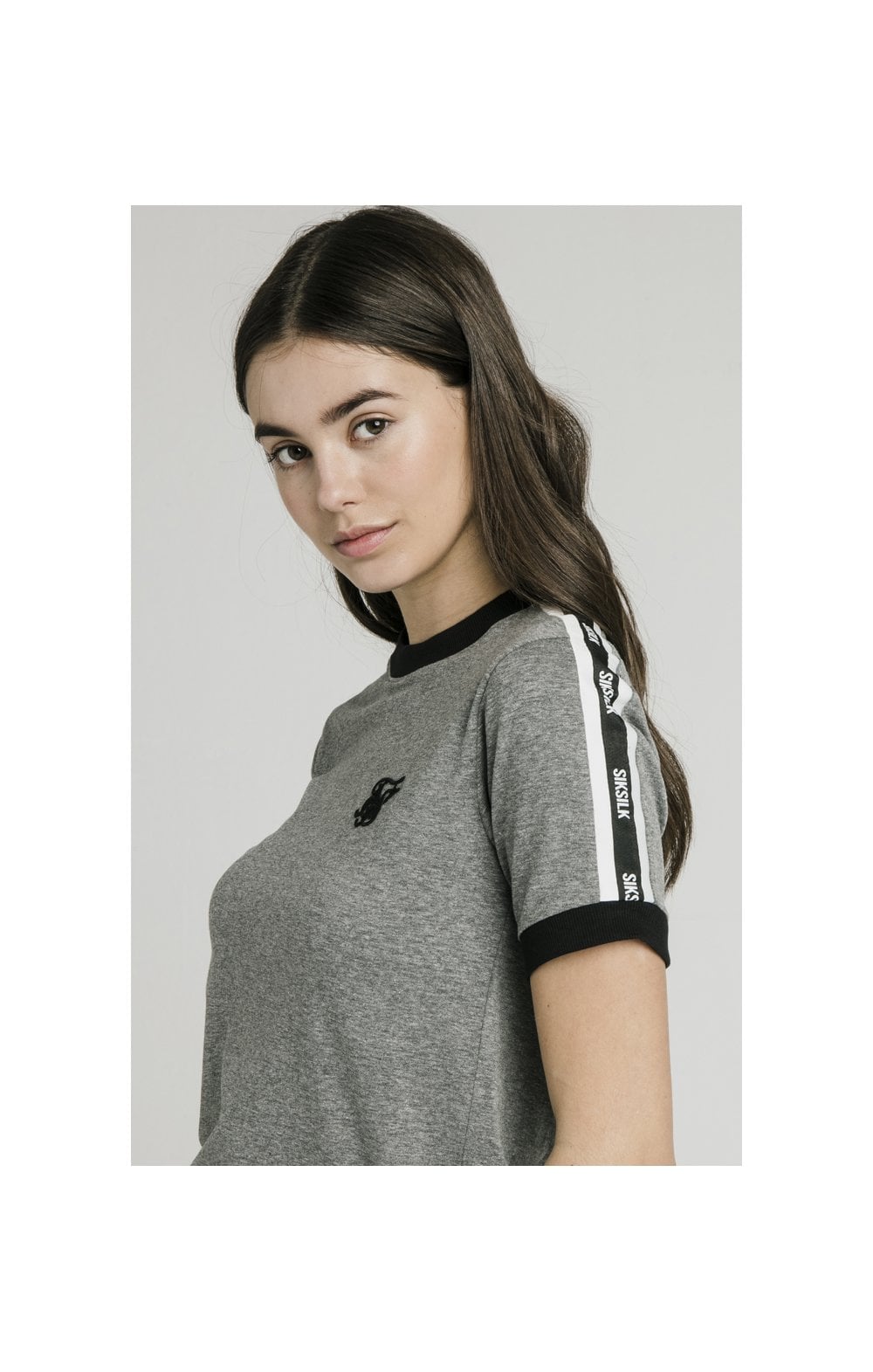 SikSilk S/S Tape Ringer Tee - Grey Marl (1)