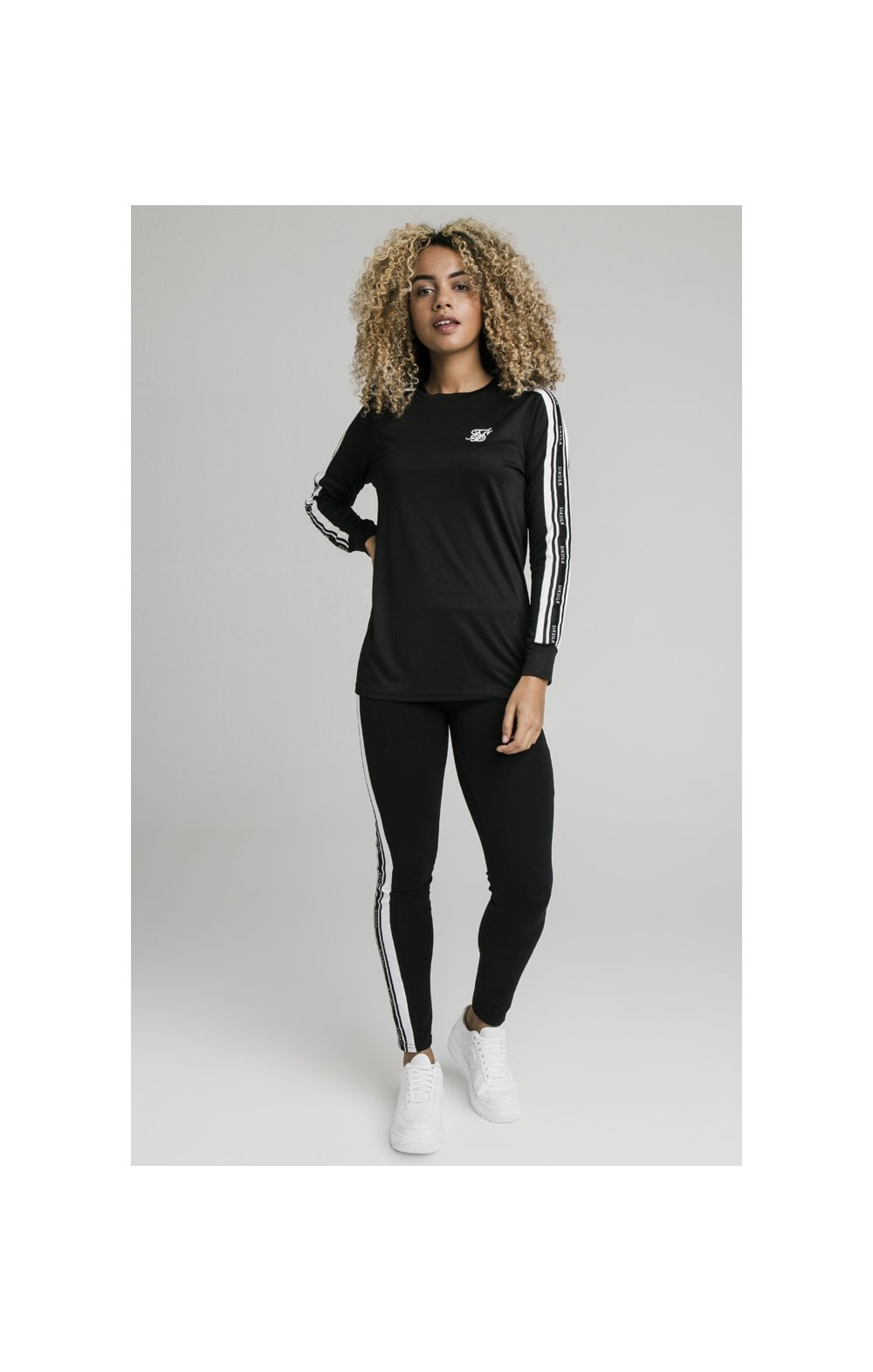 Load image into Gallery viewer, SikSilk L/S Taped Poly Tee - Black &amp; White (2)