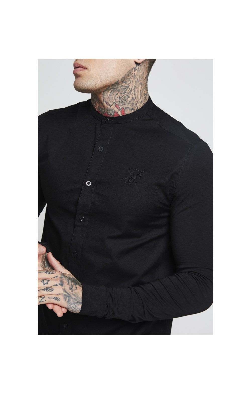Black Essential Grandad Collar Shirt (1)