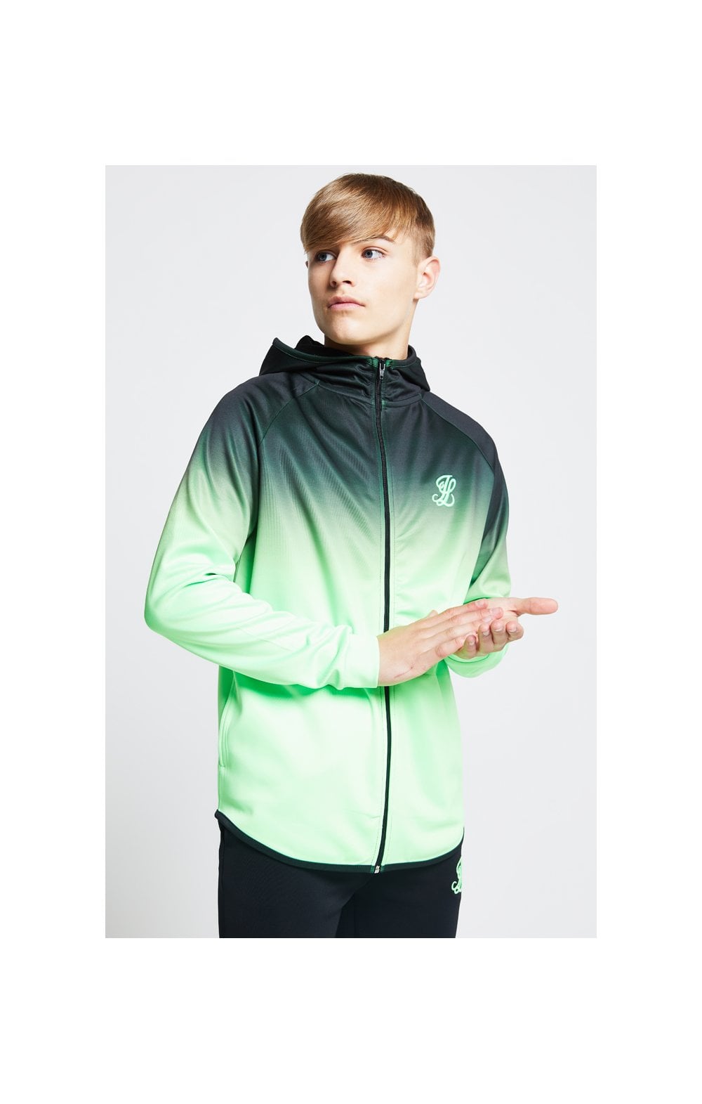 Illusive London Athlete Zip Through Hoodie Black Neon Green SikSilk IE