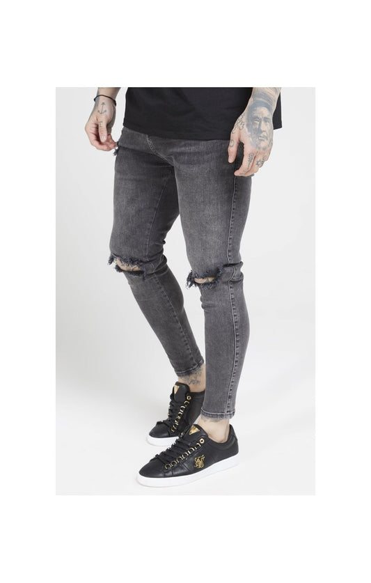 SikSilk Skinny Distressed Slice Knee Denims - Dark Grey