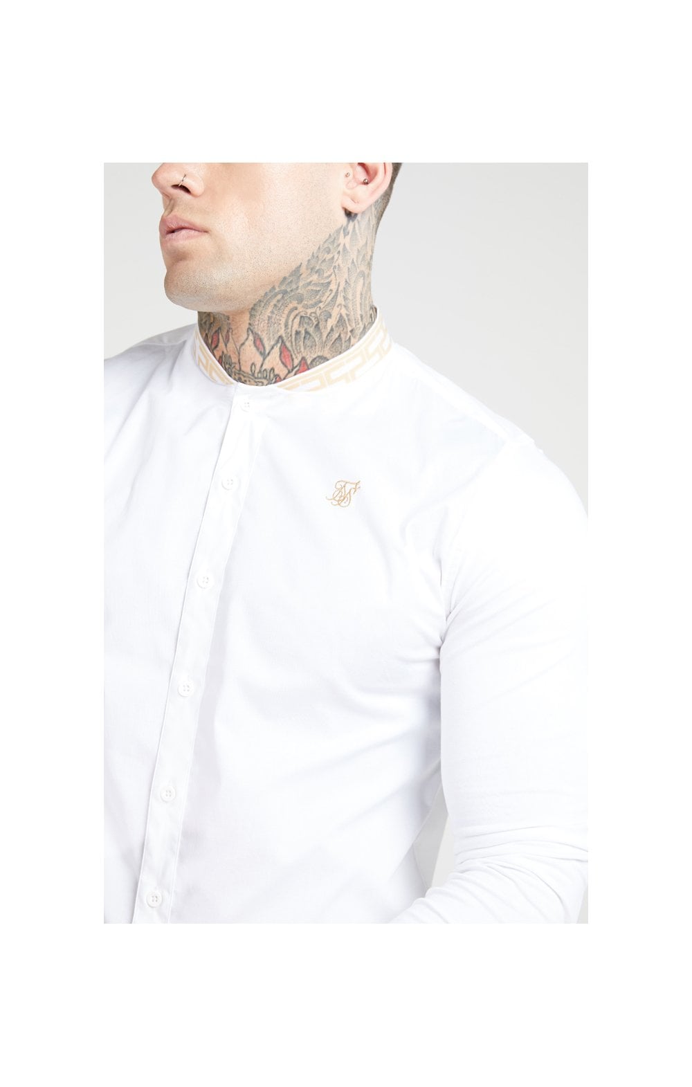 SikSilk L/S Chain Tape Collar Shirt – White