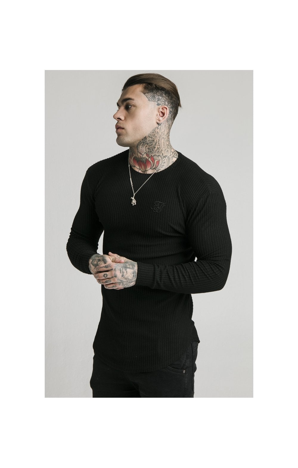 SikSilk L/S Brushed Rib Knit Gym Tee - Black