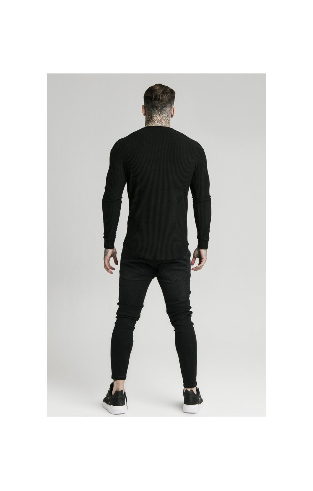 SikSilk L/S Brushed Rib Knit Gym Tee - Black (3)