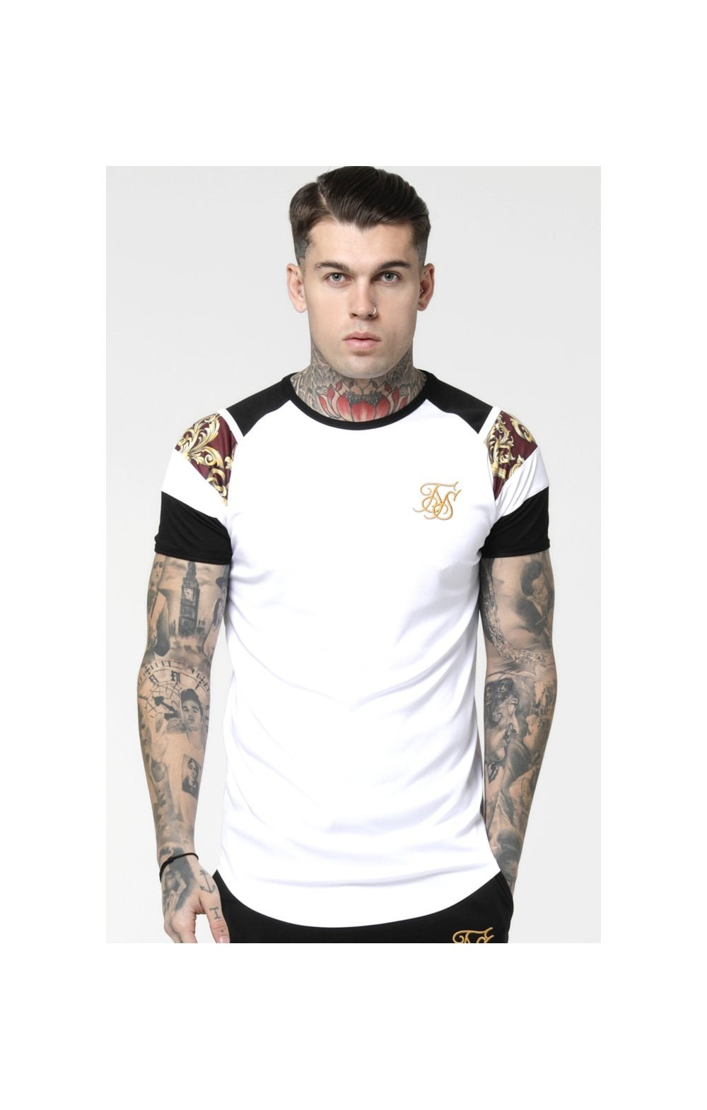 Load image into Gallery viewer, SikSilk Royal Venetian Sprint Tee - White,Black &amp; Deep Red