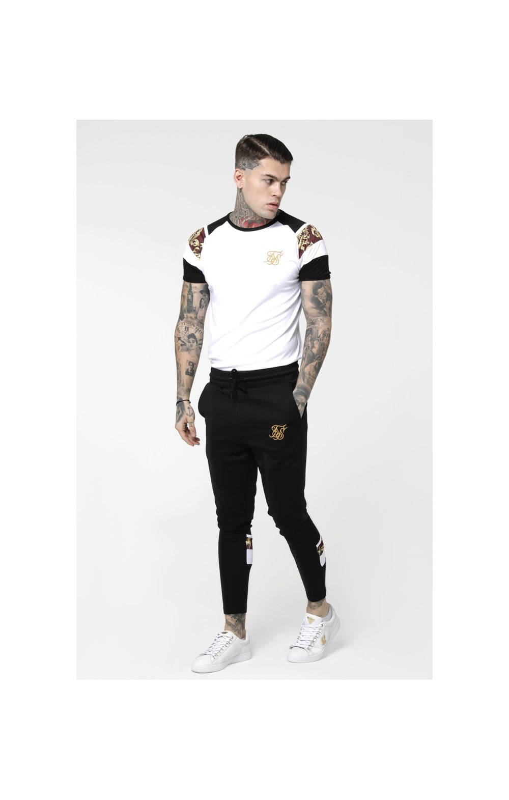 Load image into Gallery viewer, SikSilk Royal Venetian Sprint Tee - White,Black &amp; Deep Red (2)
