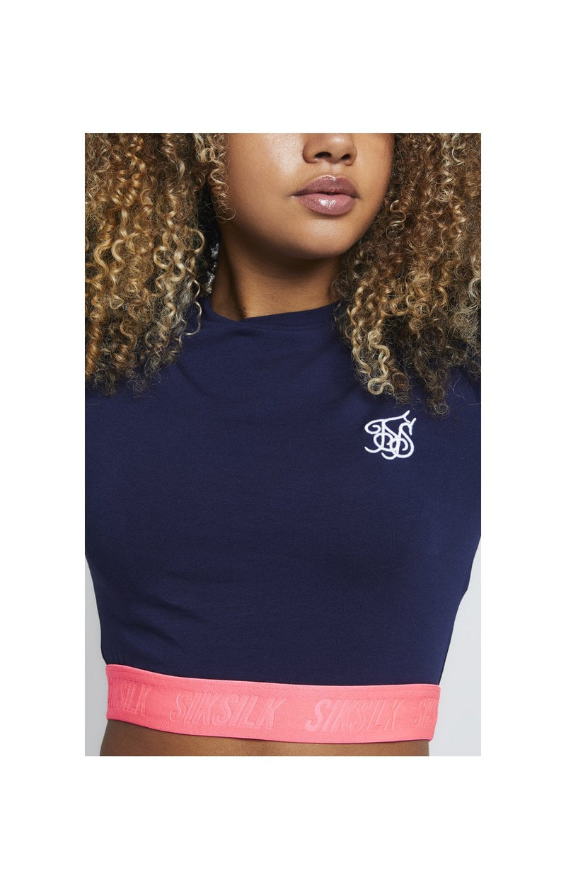SikSilk Neon Tape Long Sleeve Crop Tee - Navy (1)