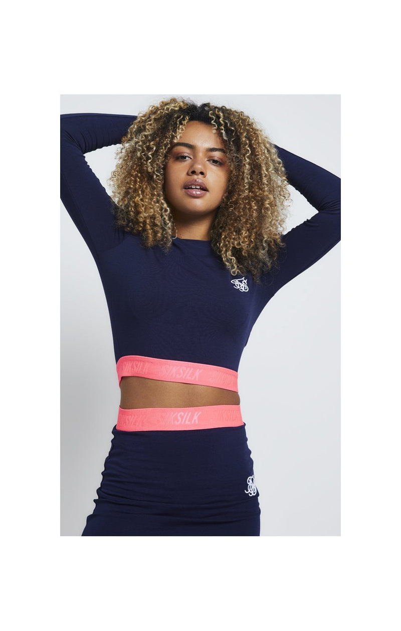SikSilk Neon Tape Long Sleeve Crop Tee - Navy
