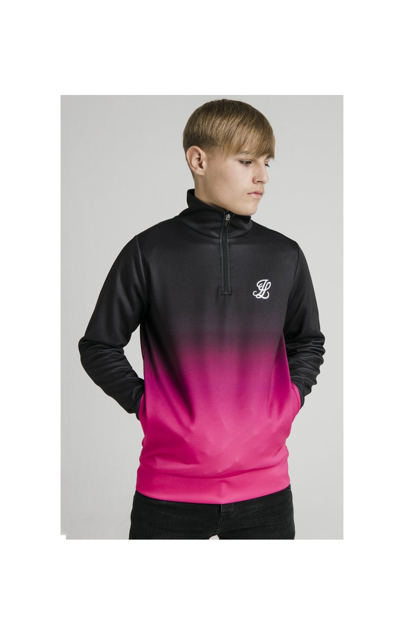 Illusive London Funnel Neck 1/4 Zip Hoodie - Black & Pink