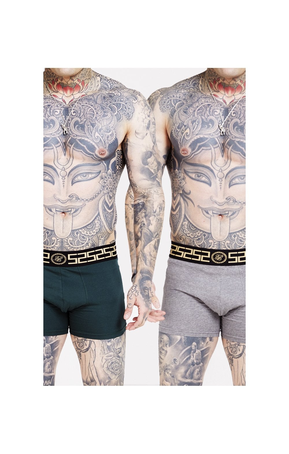 SikSilk Cartel Tape Boxer Shorts (2 Pack) - Green & Grey Marl