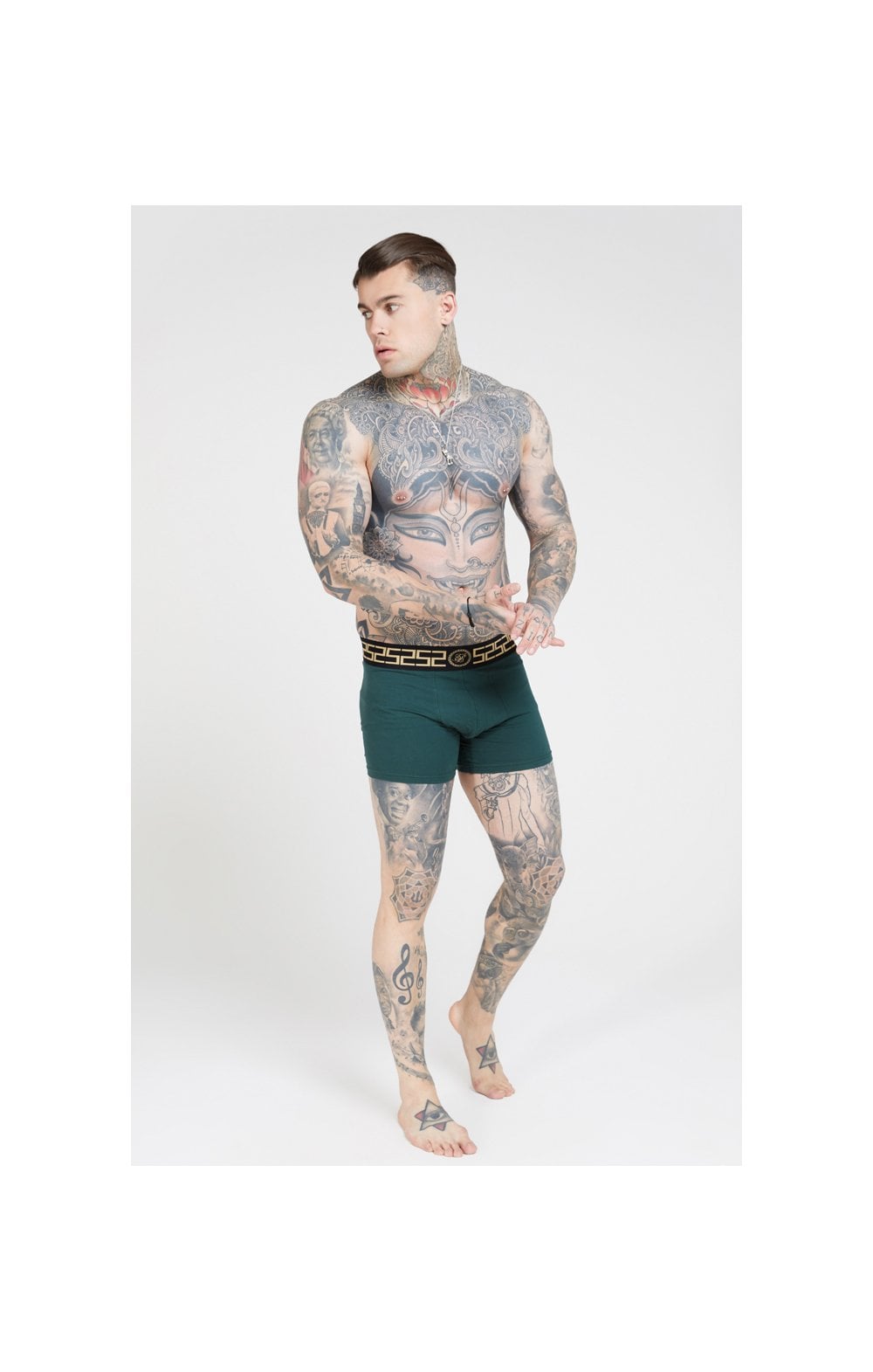 SikSilk Cartel Tape Boxer Shorts (2 Pack) - Green & Grey Marl (4)