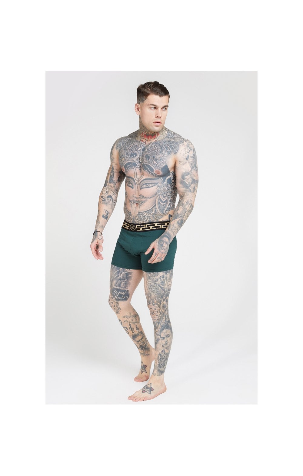 SikSilk Cartel Tape Boxer Shorts (2 Pack) - Green & Grey Marl (5)