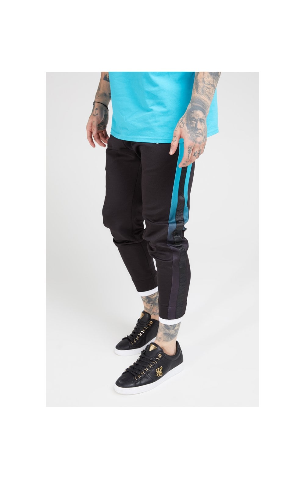 SikSilk Fitted Tape Track Pants – Black & Teal