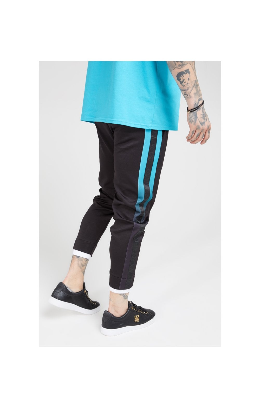 SikSilk Fitted Tape Track Pants – Black & Teal (4)