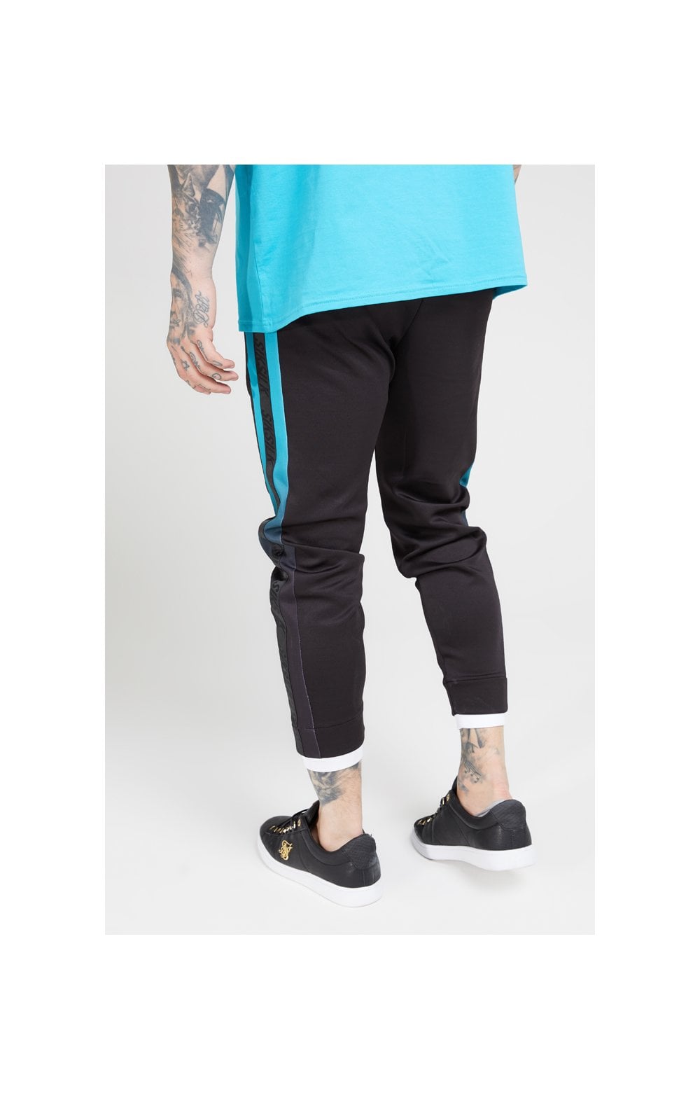 SikSilk Fitted Tape Track Pants – Black & Teal (5)