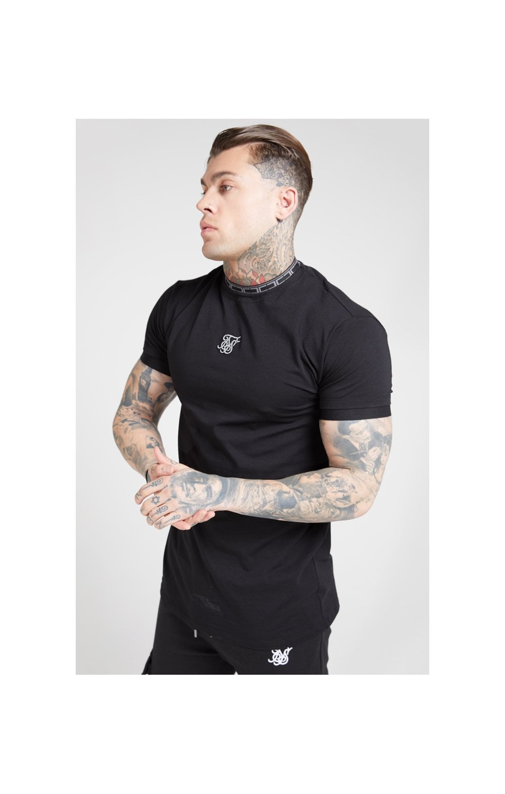 SikSilk Tape Collar Cuff Tee - Black