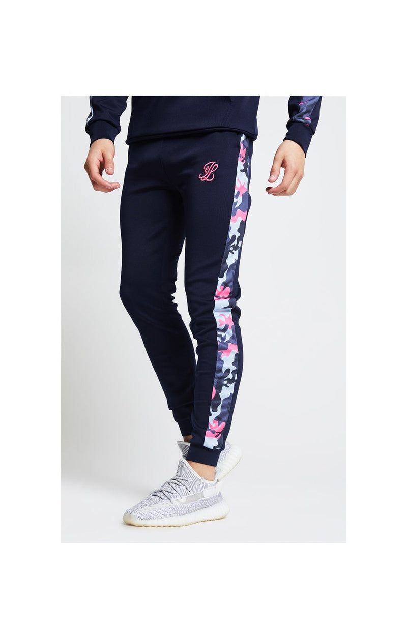 Illusive London Fade Panel Cuffed Joggers – Navy & Neon Pink Camo