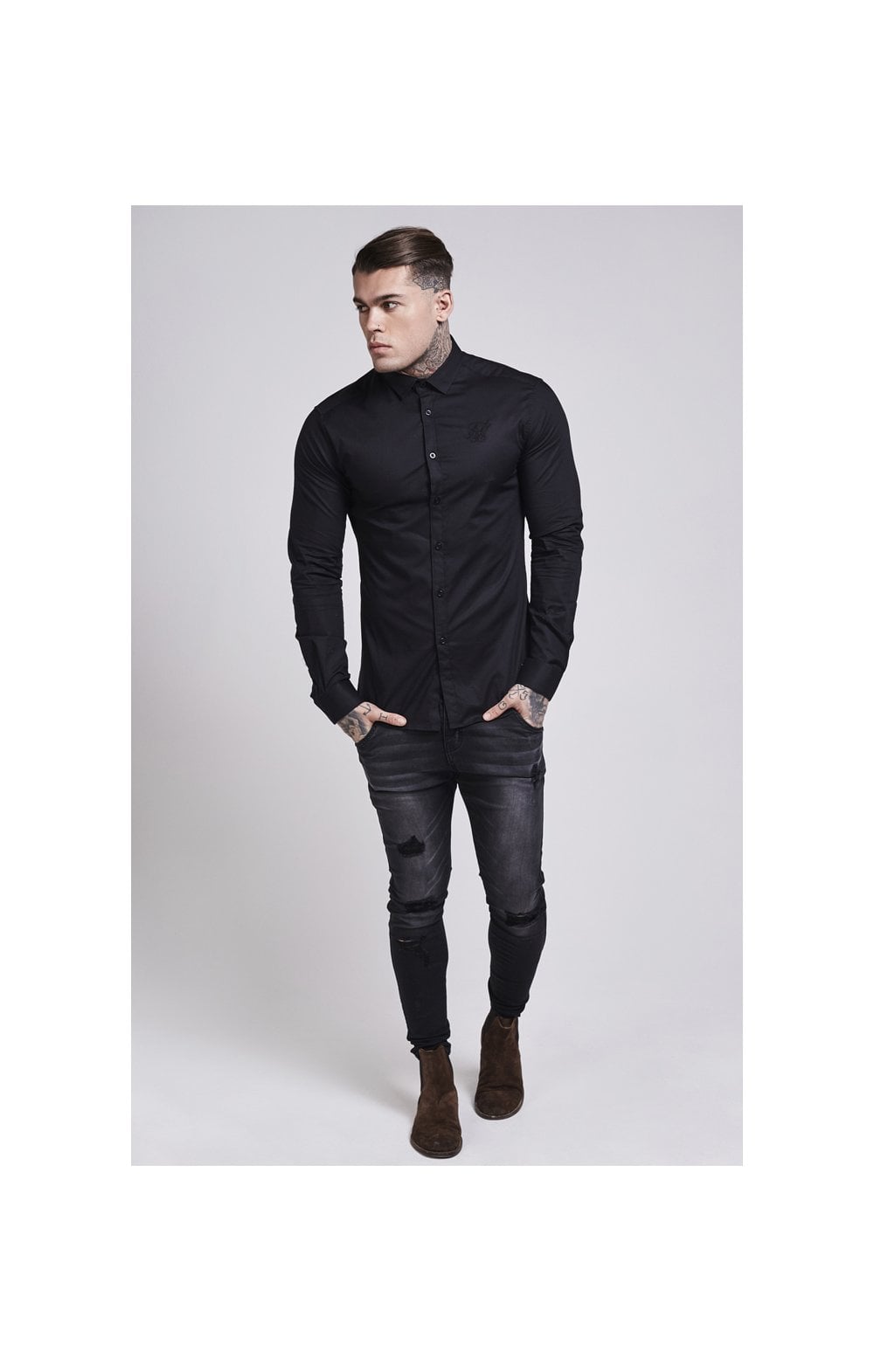 Black Cotton Stretch Shirt (3)