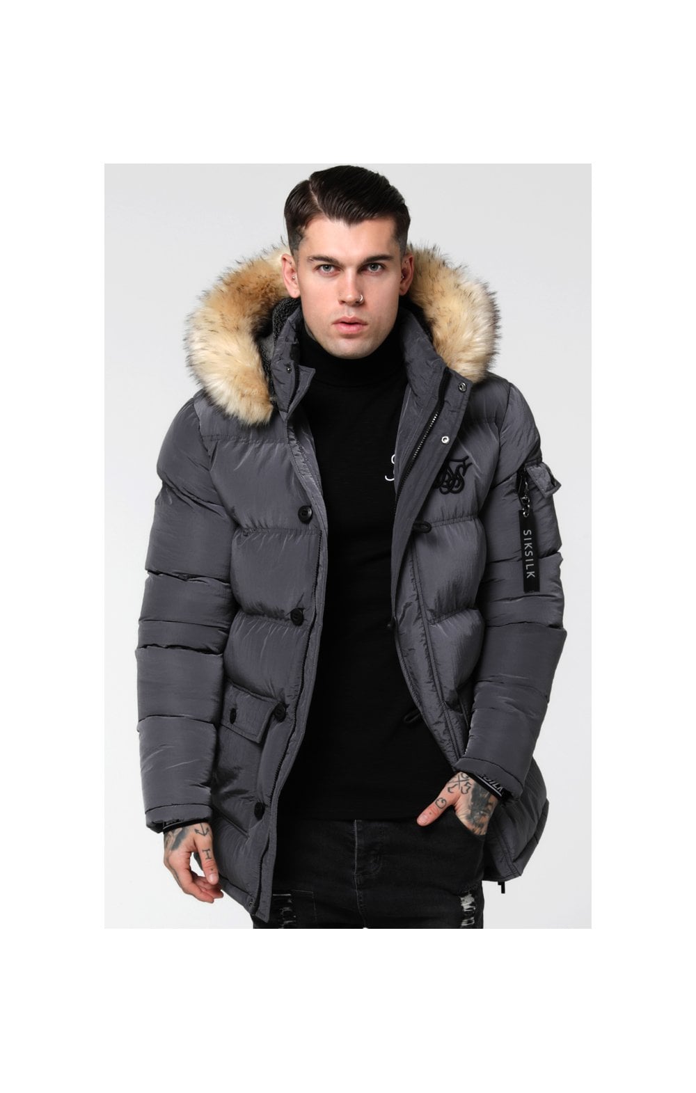 Load image into Gallery viewer, SikSilk Shiny Puff Parka – Grey