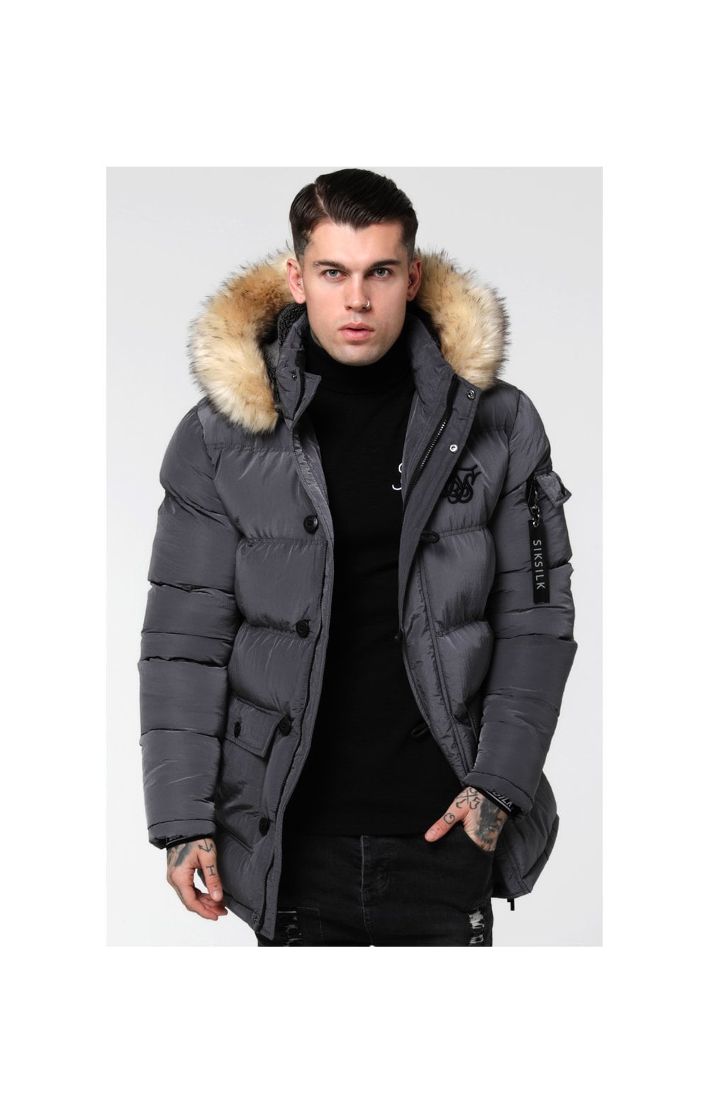 SikSilk Shiny Puff Parka – Grey