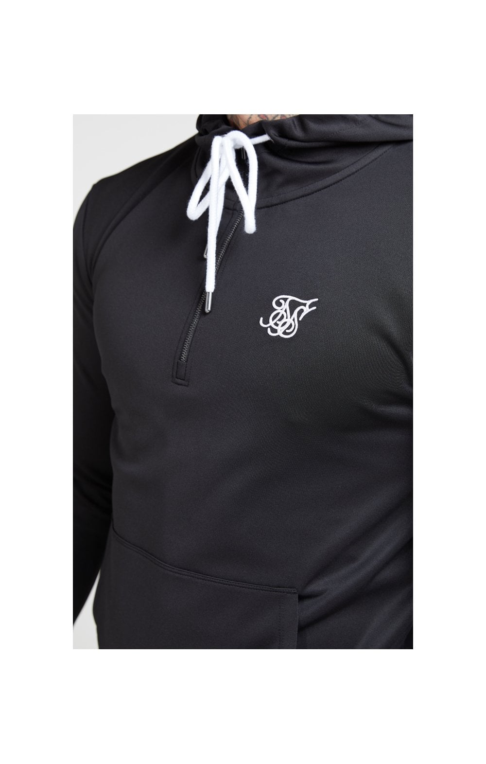 SikSilk 1/4 Zip Branded Rib Hoodie - Black (1)