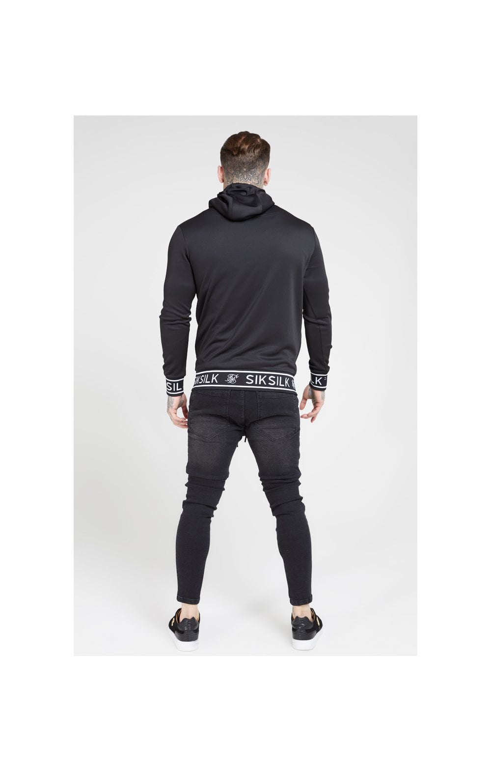 SikSilk 1/4 Zip Branded Rib Hoodie - Black (5)