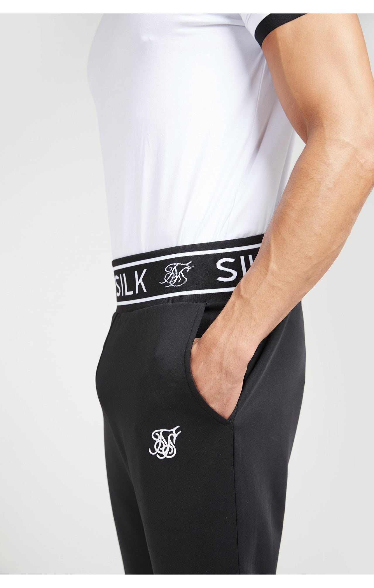SikSilk Branded Rib Joggers – Black (1)