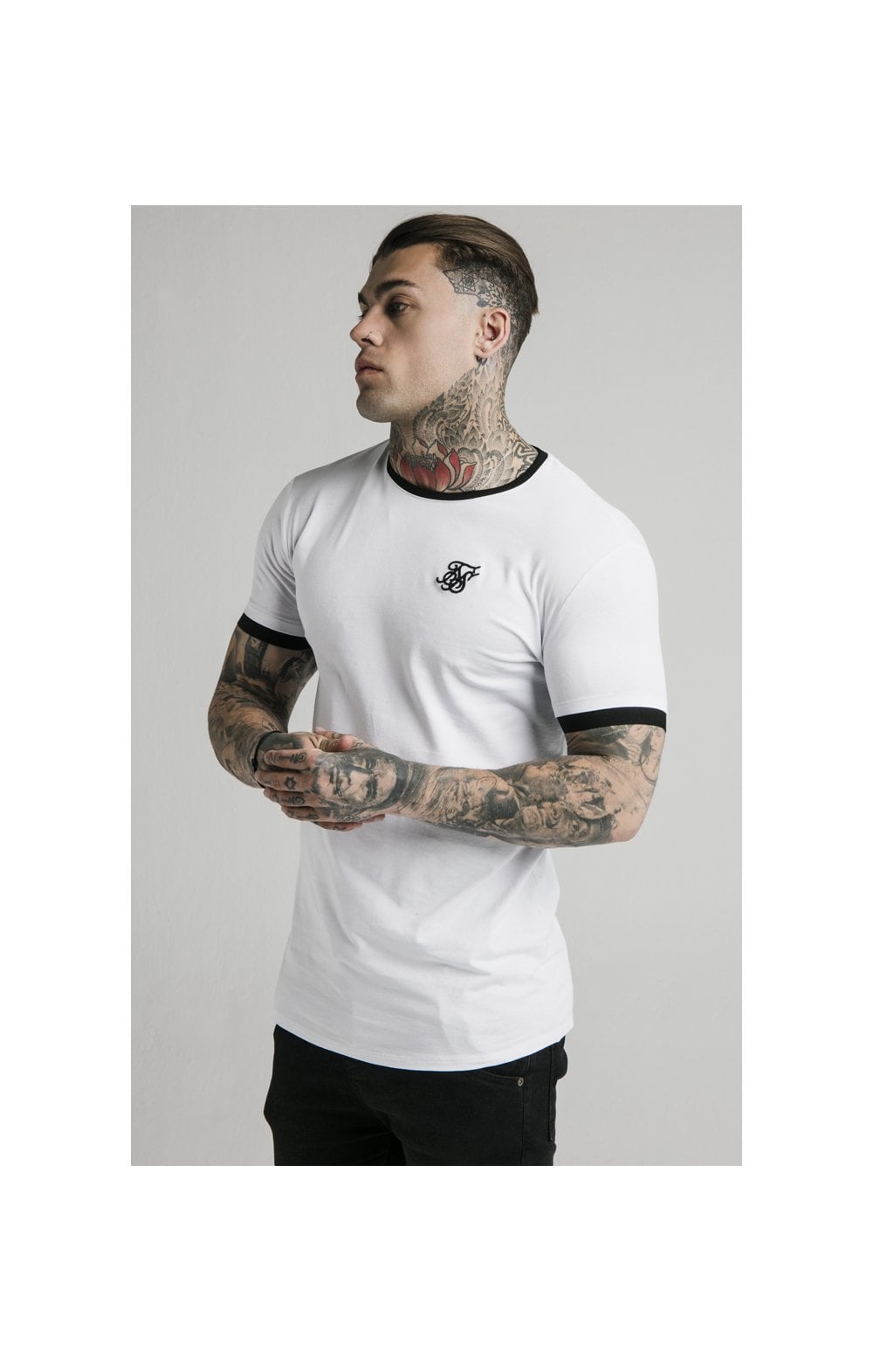 SikSilk S/S Inset Straight Hem Ringer Gym Tee – White