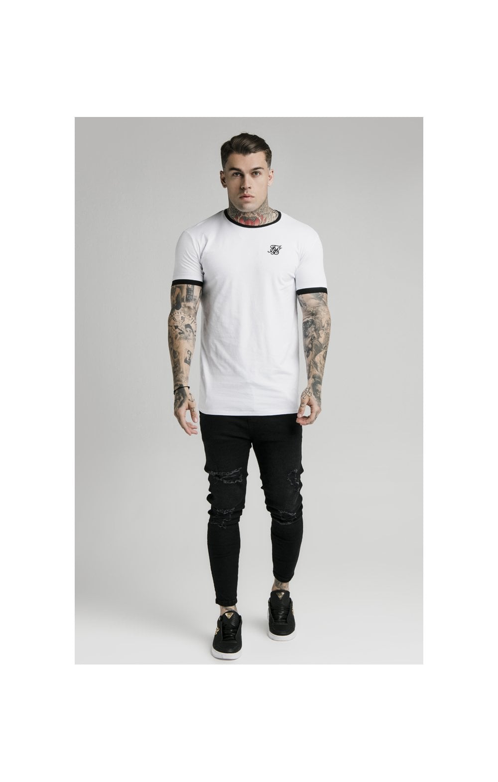 SikSilk S/S Inset Straight Hem Ringer Gym Tee – White (1)