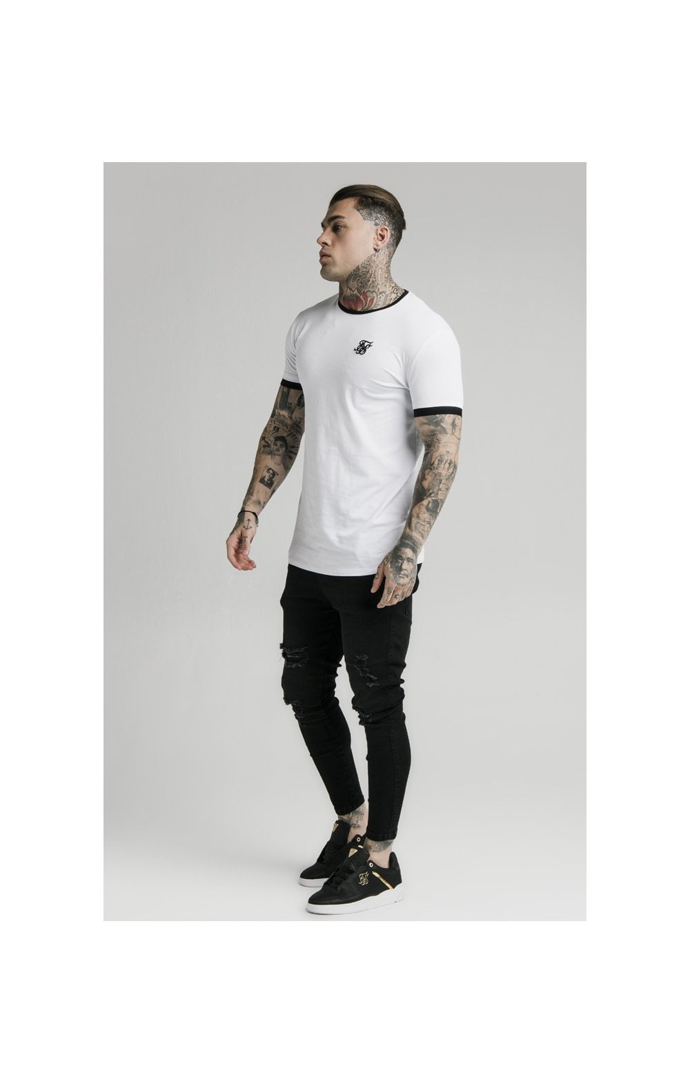 SikSilk S/S Inset Straight Hem Ringer Gym Tee – White (2)