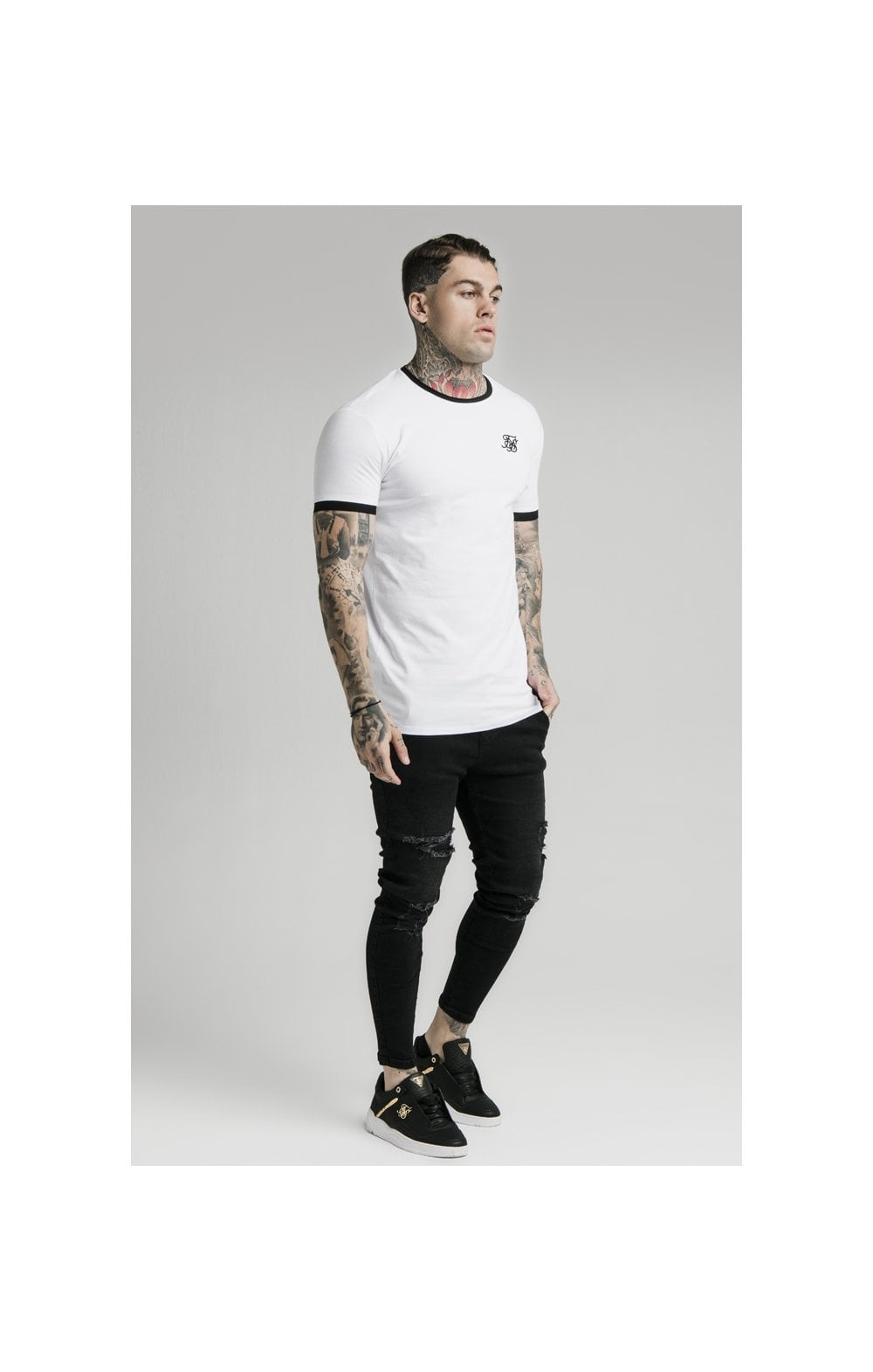 SikSilk S/S Inset Straight Hem Ringer Gym Tee – White (3)