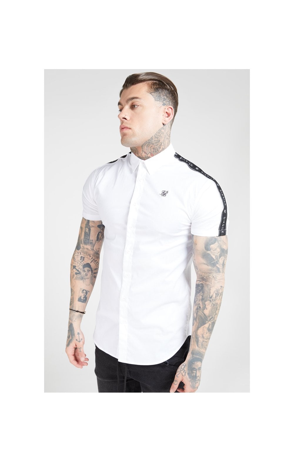 Load image into Gallery viewer, SikSilk S/S Piped Tape Shirt – White (1)