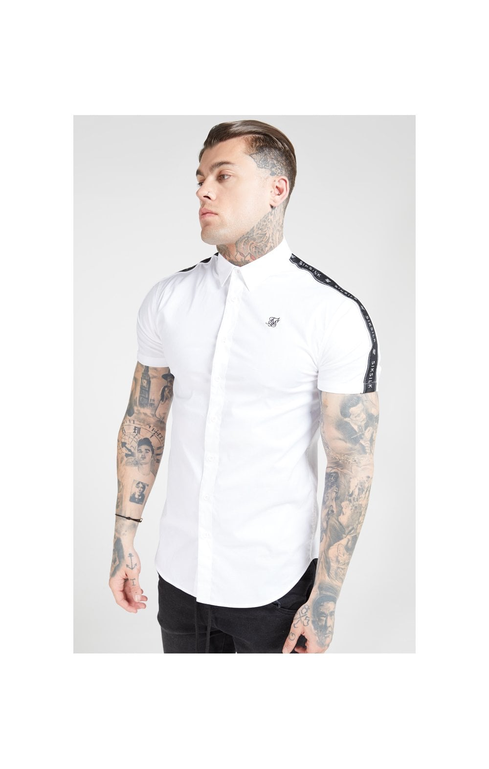 SikSilk S/S Piped Tape Shirt – White (1)