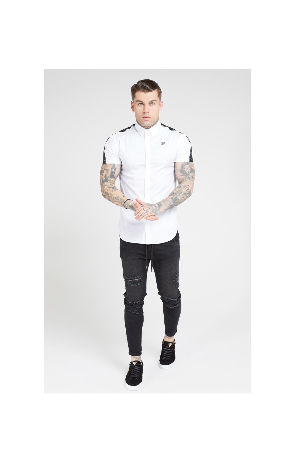 Load image into Gallery viewer, SikSilk S/S Piped Tape Shirt – White (2)