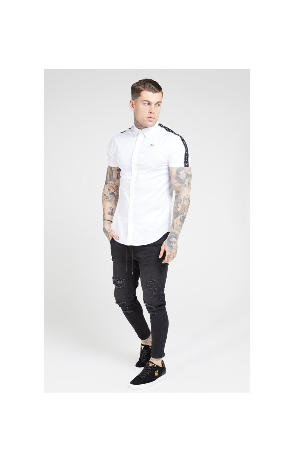 Load image into Gallery viewer, SikSilk S/S Piped Tape Shirt – White (3)