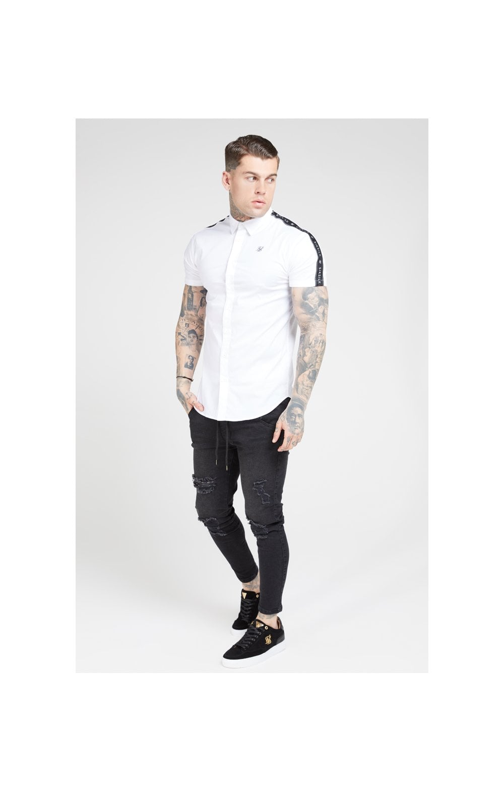 SikSilk S/S Piped Tape Shirt – White (3)