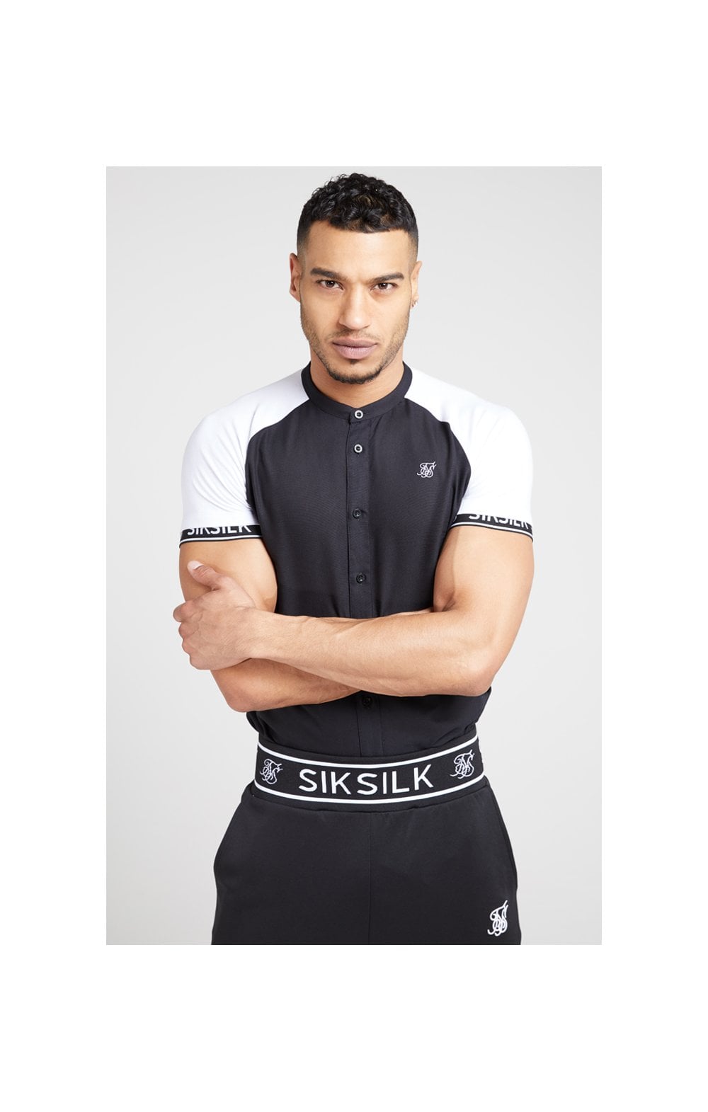 SikSilk S/S Oxford Raglan Tech Shirt - Black & White (2)