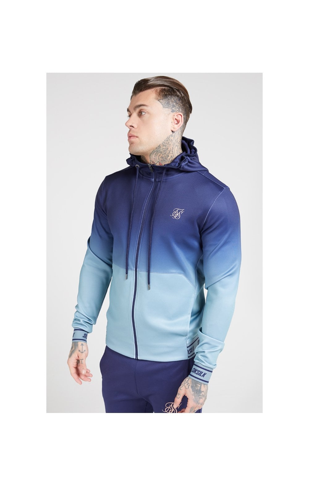 SikSilk Agility Zip Through Hoodie - Urban Blue & Grey