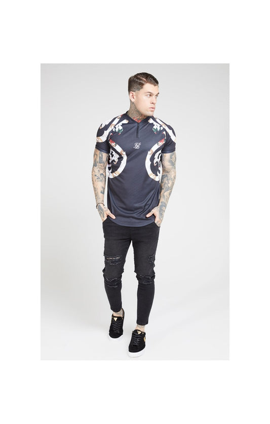 SikSilk Baseball Tee – Jet Black & Floral Elegance
