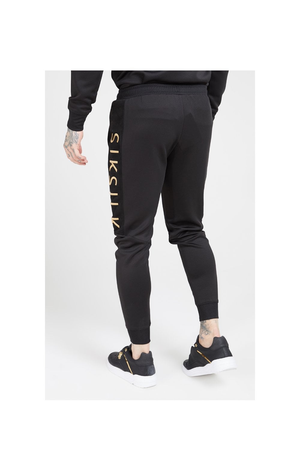 SikSilk Fitted Panel Cuff Pants – Black & Gold (2)