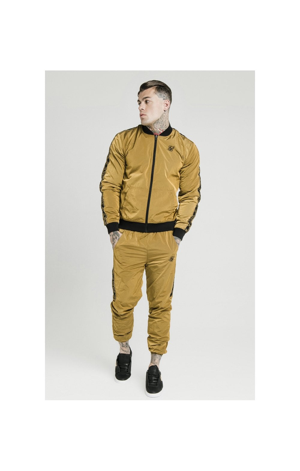 SikSilk Crushed Nylon Tape Bomber – Golden Mustard