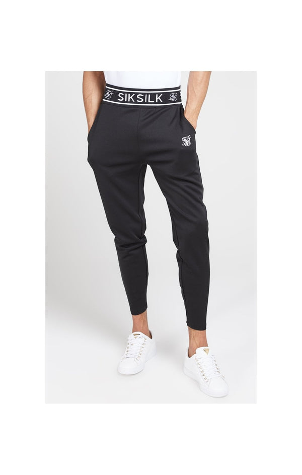 SikSilk Branded Rib Joggers – Black