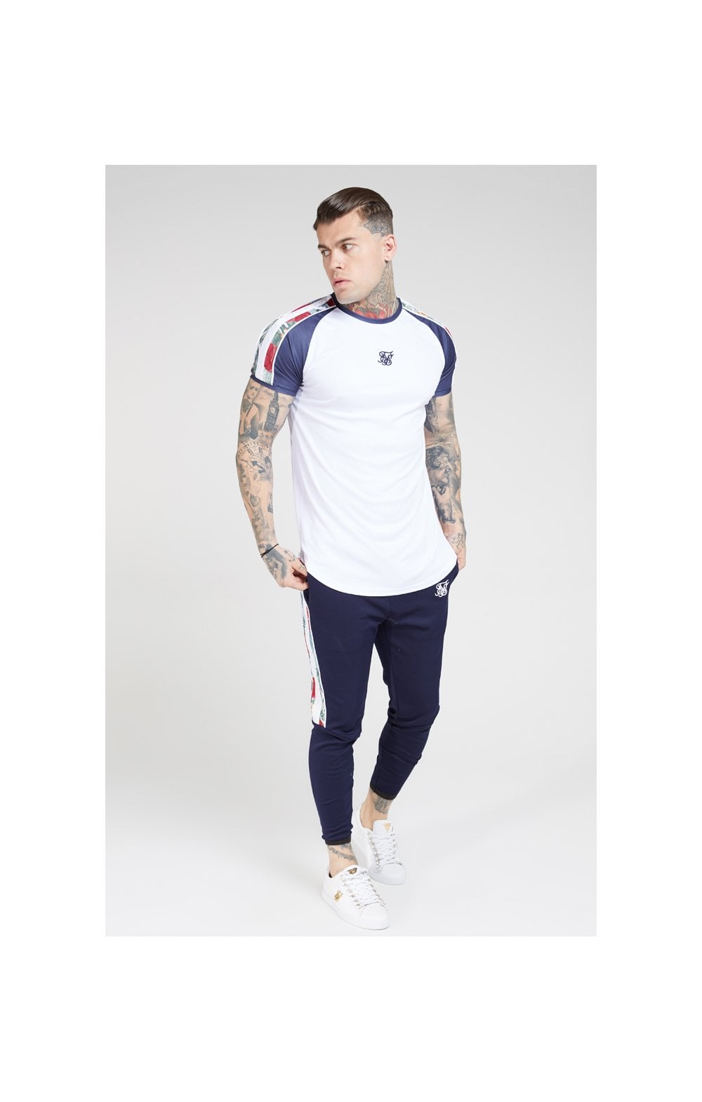 Load image into Gallery viewer, SikSilk Curved Hem Raglan Tee – White (3)