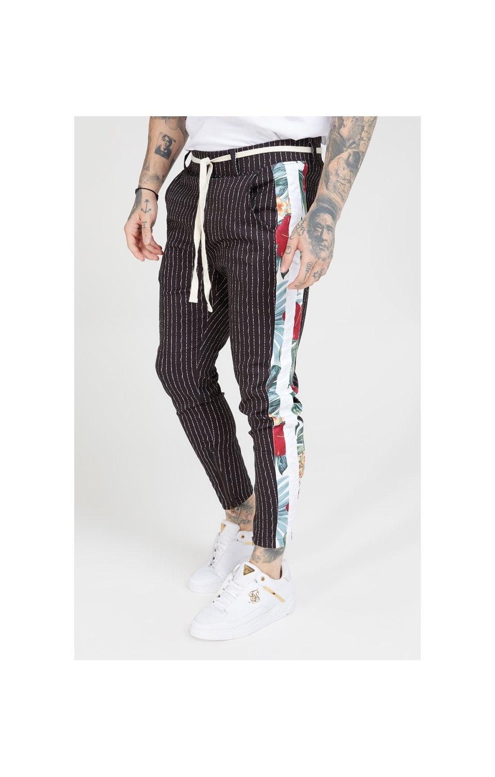 Load image into Gallery viewer, SikSilk Pleated Drop Crotch Tape Pants - Navy Pin Stripe