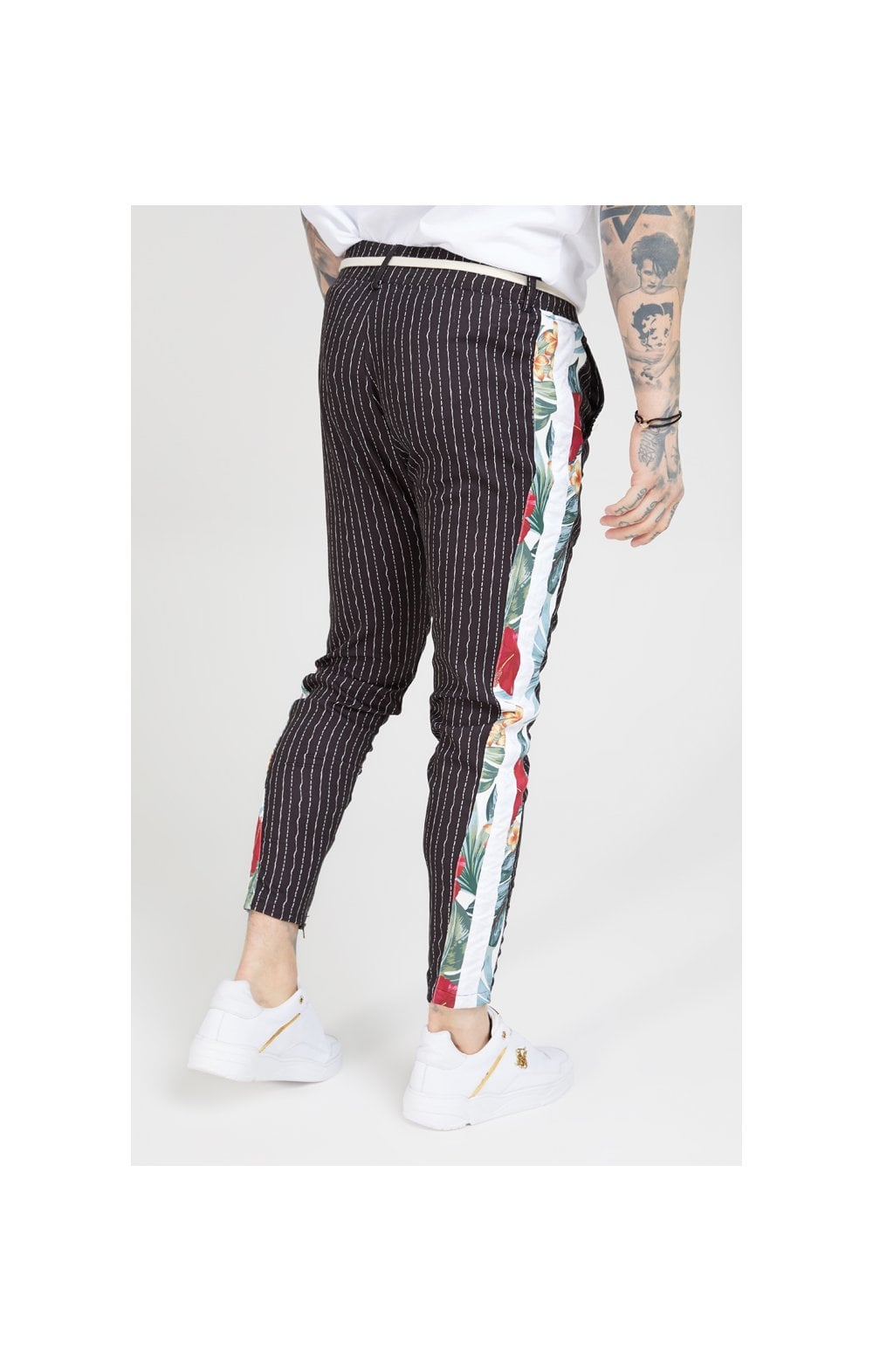 SikSilk Pleated Drop Crotch Tape Pants - Navy Pin Stripe (8)