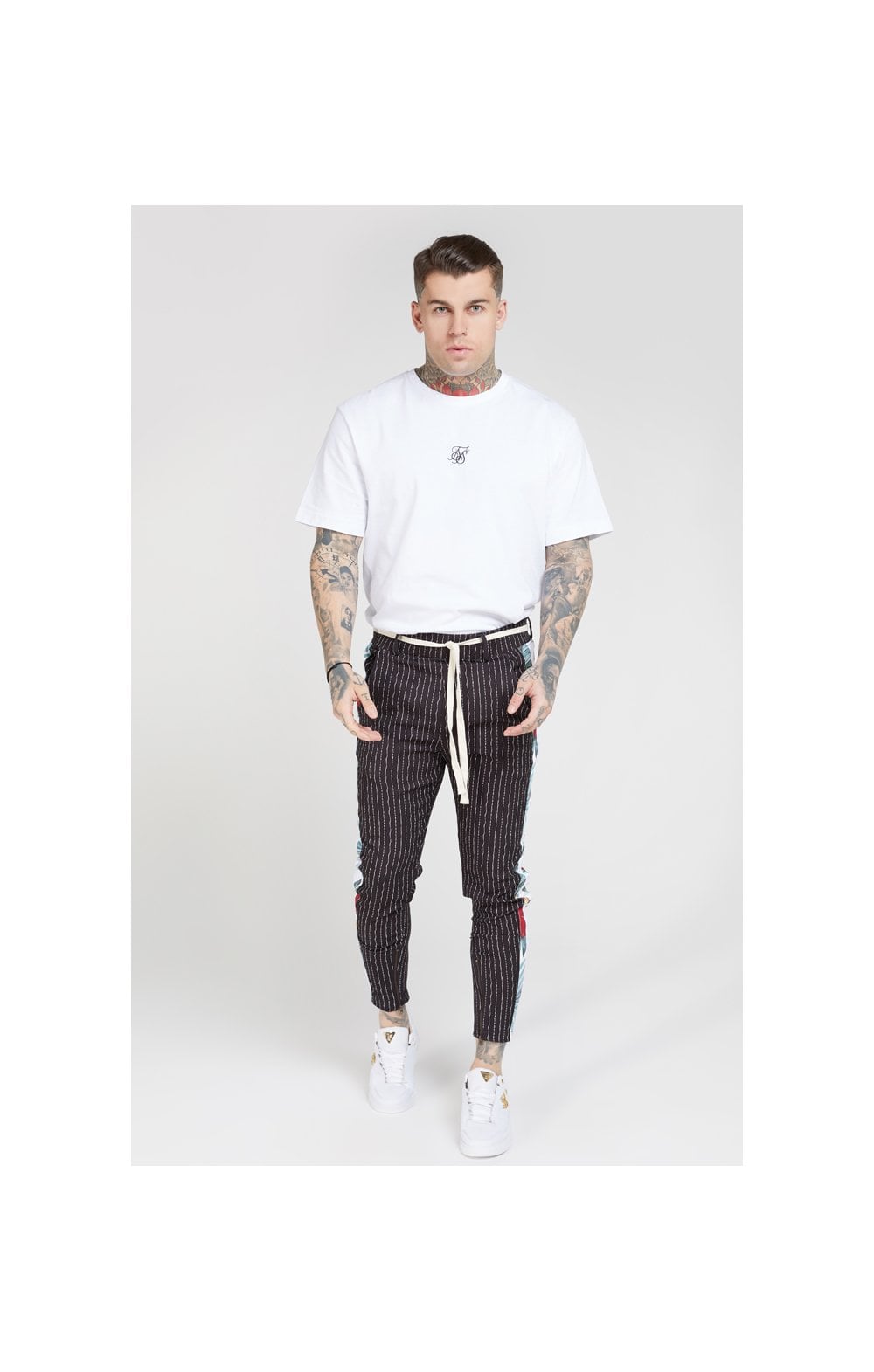 Load image into Gallery viewer, SikSilk Pleated Drop Crotch Tape Pants - Navy Pin Stripe (2)