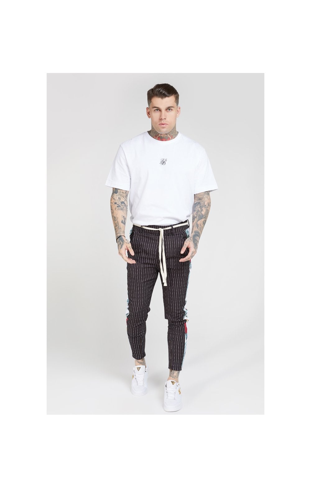 SikSilk Pleated Drop Crotch Tape Pants - Navy Pin Stripe (2)