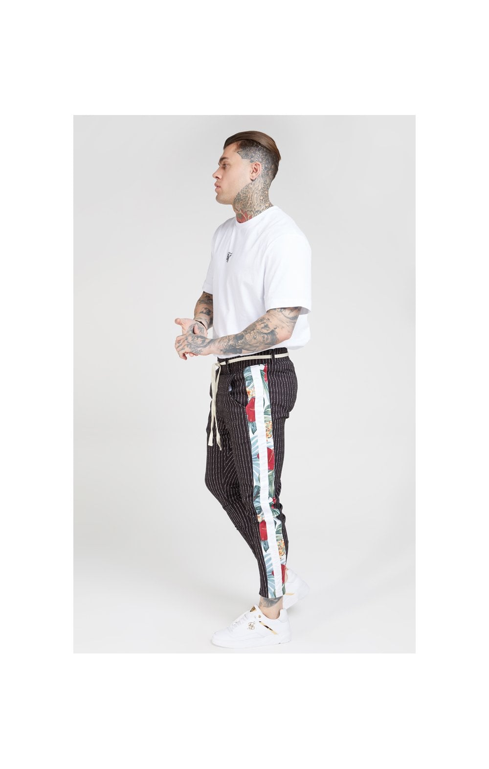 Load image into Gallery viewer, SikSilk Pleated Drop Crotch Tape Pants - Navy Pin Stripe (4)